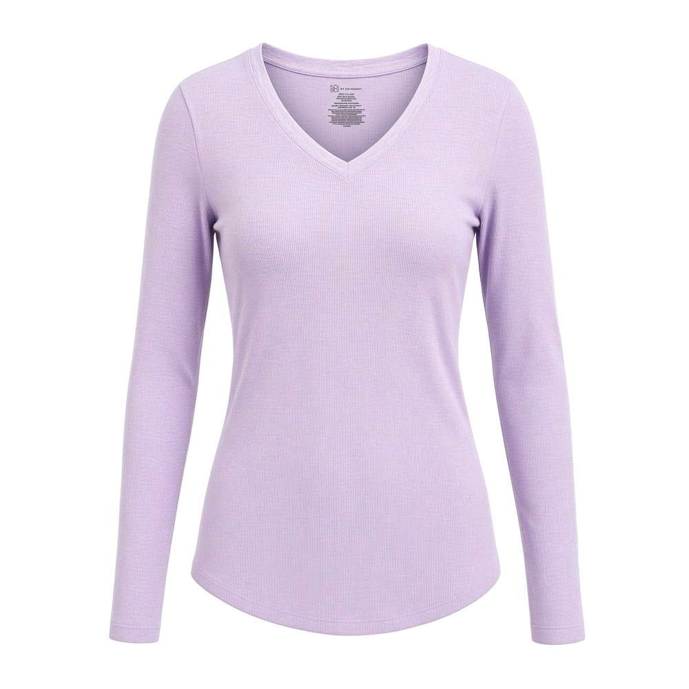 No Boundaries Ribbed V-Neck Long Sleeve Top – Lavender / Lilac Size L (11-13)